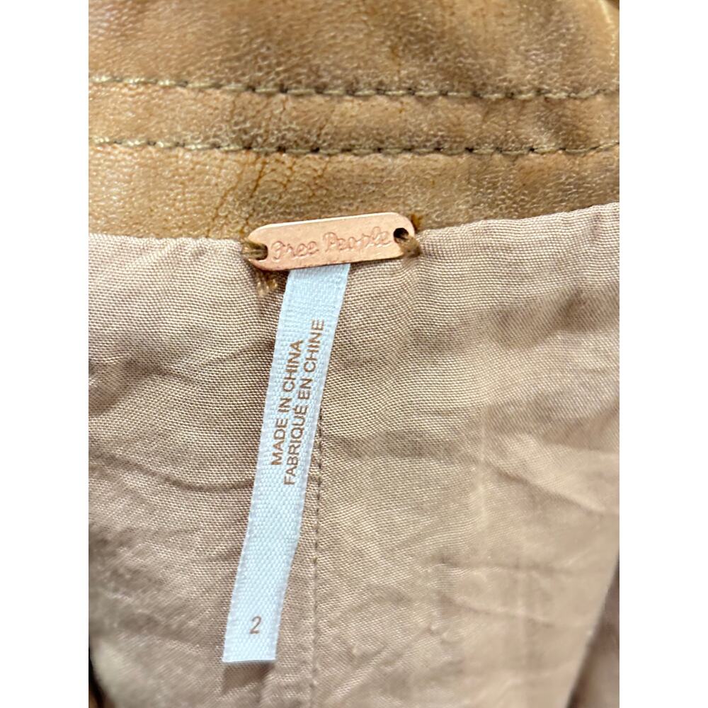 Free People Alanis Moto Brown Faux Leather Embroidered Front Zipper Mini Skirt 2 - Picture 3 of 3